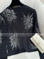 Chanel 25B Early Fall Collection 🖤 Snowflake Logo Sweater - Jacquard Wool Pullover with Round Neck - Image 19
