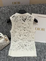 Dior 2025 Early Fall Collection ⭐ Beige Open-Knit Vest - Crochet Cardigan & Tank Top Set - Image 18