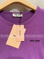 miumiu Stunning New Colorway 💜 25SS Spring/Summer Collection - Jacquard Letter Logo Embroidered Long-Sleeve Knit (Brightening & Flattering~) - Image 5