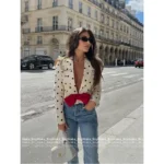 VALENTINO 2025SS French Retro Style ♥️ Silk Satin Suit Set - Handmade Bow V-Neck Polka Dot Blazer & Shorts - Image 10