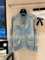 Chanel 25B Early Fall Collection 🌈 Macaron Ice Blue Tie-Dye Cardigan - Long-Hair Mohair/Wool Blend Knit Coat - Image 6