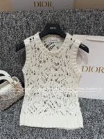 Dior 2025 Early Fall Collection ⭐ Beige Open-Knit Vest - Crochet Cardigan & Tank Top Set - Image 17