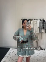 Chanel 24K Haute Atelier Collection 🤎 100% Cashmere Cardigan - V-Neck Striped Knit with Beaded Ruffle Sleeves - Image 28