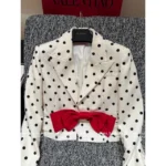 VALENTINO 2025SS French Retro Style ♥️ Silk Satin Suit Set - Handmade Bow V-Neck Polka Dot Blazer & Shorts - Image 9