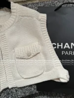 Chanel 2025A Early Fall Collection 🤍 Socialite Style Vest - Crochet Pocket & Crystal Button Waistcoat Women's Top - Image 18