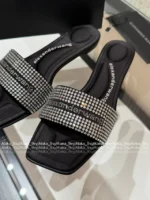 ALEXANDERWANG 2025SS Spring/Summer Collection 🎀 Crystal-Embellished Logo Slides - Leather-Sole Women's Sandals - Image 17
