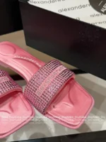 ALEXANDERWANG 2025SS Spring/Summer Collection 🎀 Crystal-Embellished Logo Slides - Leather-Sole Women's Sandals - Image 16