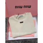 miumiu 2025 Spring/Summer New Collection 🤍 Classic Logo Beaded Top - Heavyweight Crystal Embroidered Round Neck Sheer Top - Image 4