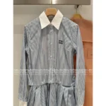 miumiu 25SS Early Autumn New Collection Colorblock Vertical Stripe Embroidered Letter Logo Detachable Shirt Dress for Women - Image 15