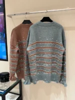 Chanel 24K Haute Atelier Collection 🤎 100% Cashmere Cardigan - V-Neck Striped Knit with Beaded Ruffle Sleeves - Image 26