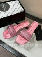 ALEXANDERWANG 2025SS Spring/Summer Collection 🎀 Crystal-Embellished Logo Slides - Leather-Sole Women's Sandals - Image 15