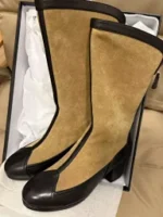 Chanel 🤎 25A Fall/Winter New Handcraft Studio Collection — Premium Suede & Leather Patchwork Mid-Calf Block Heel Boots - Image 14
