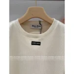 miumiu 2025 Spring/Summer New Collection 🤍 Classic Logo Beaded Top - Heavyweight Crystal Embroidered Round Neck Sheer Top - Image 25