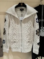 Chanel 2024N Coco Neige Ski Collection 🆕 Jacquard Logo Cardigan - Zip-Front Knit Jacket with Artisanal Crochet - Image 4