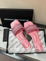 ALEXANDERWANG 2025SS Spring/Summer Collection 🎀 Crystal-Embellished Logo Slides - Leather-Sole Women's Sandals - Image 31