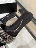 ALEXANDERWANG 2025SS Spring/Summer Collection 🎀 Crystal-Embellished Logo Slides - Leather-Sole Women's Sandals - Image 30