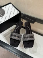 ALEXANDERWANG 2025SS Spring/Summer Collection 🎀 Crystal-Embellished Logo Slides - Leather-Sole Women's Sandals - Image 29