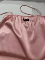 miumiu 2025SS Spring/Summer Collection 🎀 Satin Slip Dress - Pink Glossy Strapless Mini with Embroidered Logo - Image 15