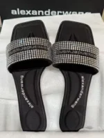 ALEXANDERWANG 2025SS Spring/Summer Collection 🎀 Crystal-Embellished Logo Slides - Leather-Sole Women's Sandals - Image 27