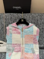 Chanel 25M Early Fall Collection 🌈 Macaron Color-Block Vest - Terry Fabric Hooded Sleeveless Top & V-Cardigan - Image 23