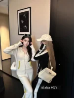 Chanel 2025C Early Spring Collection ❕ Cashmere Edition Lounge Set - Minimalist Contrast-Hem Hooded Coat & Wide-Leg Pants - Image 27