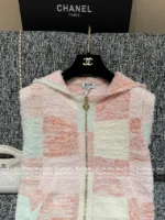 Chanel 25M Early Fall Collection 🌈 Macaron Color-Block Vest - Terry Fabric Hooded Sleeveless Top & V-Cardigan - Image 21