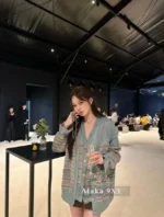Chanel 24K Haute Atelier Collection 🤎 100% Cashmere Cardigan - V-Neck Striped Knit with Beaded Ruffle Sleeves