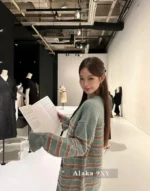 Chanel 24K Haute Atelier Collection 🤎 100% Cashmere Cardigan - V-Neck Striped Knit with Beaded Ruffle Sleeves - Image 37