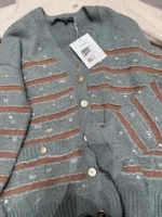 Chanel 24K Haute Atelier Collection 🤎 100% Cashmere Cardigan - V-Neck Striped Knit with Beaded Ruffle Sleeves - Image 50