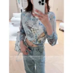 ACNE STUDIOS 2025 Early Fall Collection 🆕 3D Chain Print Sheer Top - See-Through Lace Long Sleeve w/ Round Neck ⛓️