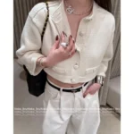 Chanel 2025A Early Spring Collection 🌸 Runway Chunky Knit Cardigan - Cropped Cream Cable Knit w/ Pockets