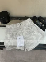 Chanel 2025M CoCo Beach Resort Collection 💗 Print Logo High-Waisted Denim Shorts - Slimming Cut w/ Pockets - Image 9