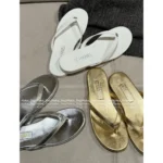 Chanel 25A Spring/Summer Collection 🩴 Laser Metallic Slide Sandals - Heavyweight Leather w/ Crystal Toe-Post