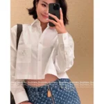 Louis Vuitton 2025SS Spring/Summer Collection 🔍 Women's Embroidered Pocket Short Shirt - Cropped White Blouse