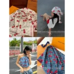 Louis Vuitton 2025 Spring/Summer Collection 🍒 Ouyang Nana x Collab Cherry Print Series - 100% Mulberry Silk Scarf / Bandeau / Shawl