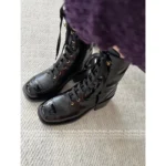 Chanel 25B Haute Atelier Collection 🔛 Round-Toe Leather Boots - Patchwork Logo & Block Heel w/ Lambskin Lining