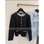 Chanel 2025B Early Fall Collection 🖤 Color-Block Trim Cardigan - Black Base w/ Subtle Glitter & Lace Edging