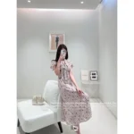 miumiu 🌷 French Vintage Socialite Style — 2025 Spring/Summer New Lace-Up Bow Print Maxi Dress for Women - Image 10