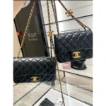 Chanel 2025B New Collection 🖤 Adjustable Logo-Clasp Chain Bag - Black/Gold Lambskin CF/Square Mini Flap ⛓️