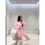 miumiu 2025 Early Spring Collection 💗 Pink Youthful Style Set - Notch Collar Casual Print Letter Logo Women's Hoodie Set