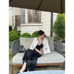 Chanel 2025P Early Spring Collection 🔎 Haute Imported Tweed Set - Round Neck Color-Block Blazer & High-Waist Skirt w/ Patch Pockets
