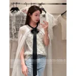 Chanel 2025C Runway Collection 🤍 "Rich Girl" Heirloom Cape - Heavyweight 100% Mulberry Silk w/ Dramatic Bow - Image 5