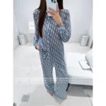 Dior 2025SS Spring/Summer Collection 🆕 Jacquard Logo Sheer Shirt Set - Notch Collar Sun Protection Top & Relaxed Pants