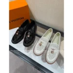 Louis Vuitton 👞2025Classic leather openwork lock loafers shoes ladies