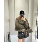 miumiu 25 New Autumn/Winter Collection Suede Patchwork Quilted Pocket Warm Army Green Cotton Jacket for Women