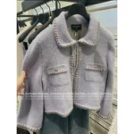 Chanel Early Fall Collection 💜 Lilac Peter Pan Cardigan - Hand-Crochet Collar Open-Front Coat