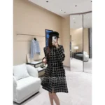 Chanel  25B Fall/Winter Plaid Tweed Series 🖤 Fringe Detail Wool Blend Coat + Cropped Blazer + Midi Skirt Set