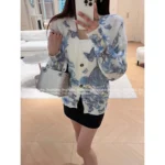Dior 2025 Early Fall Blue Butterfly Knit Cardigan 🦋 Women's Wool Blend Open-Front Coat with Floral Print