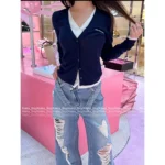 ANNANDELMAN 2025 Early Fall Two-in-One Cardigan 🆕 V-Neck Logo Wool Blend Knit Open Front