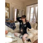 VALENTINO 25 New Series Embroidered Cashmere Cardigan 🌺 Heavy Beaded Flower Tie-Waist Openwork Navy Blue Knit Coat